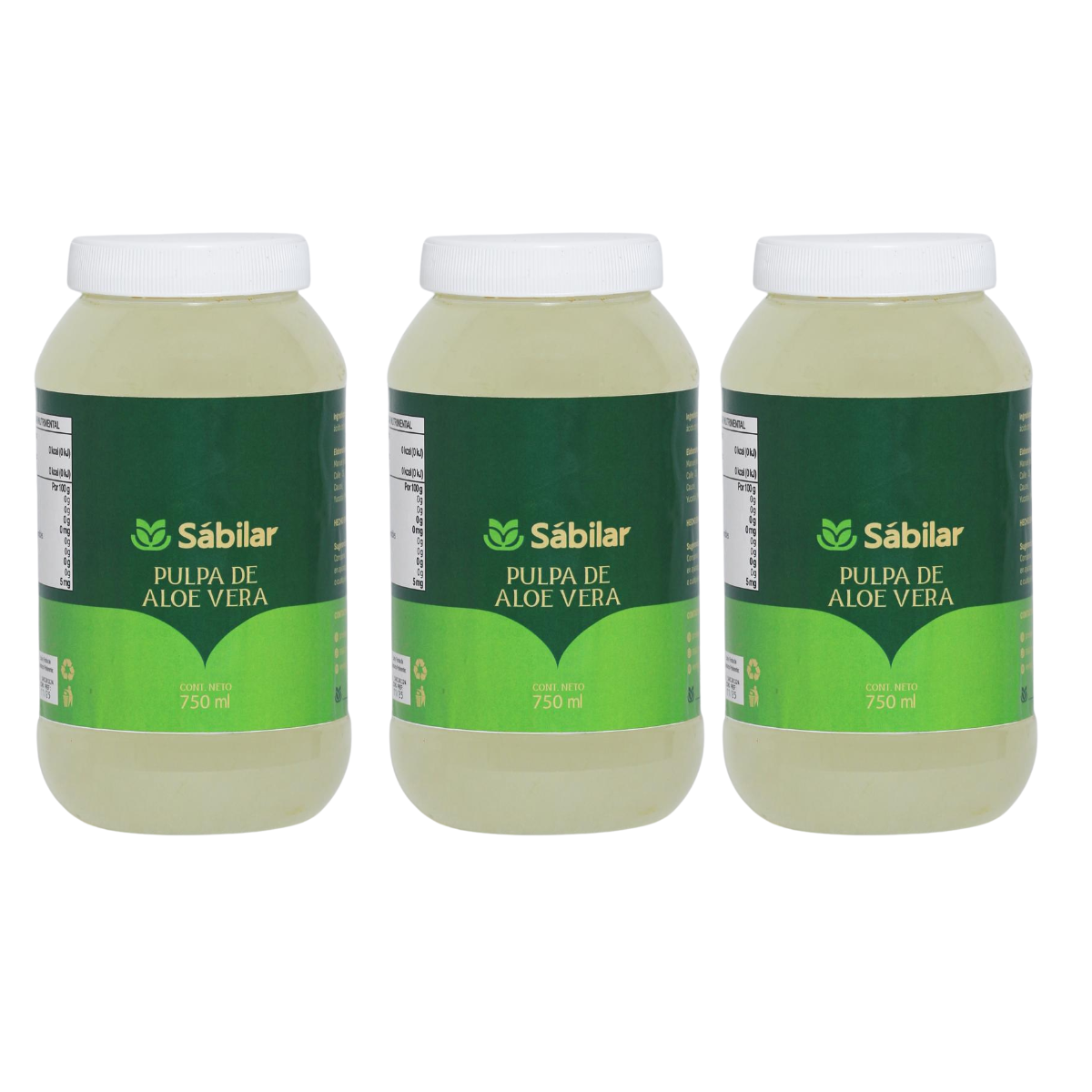 Kit 3 Pulpas de Aloe Vera 750 Ml Sabilar